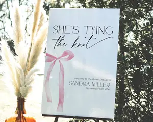 She's tying the knot Bridal Shower Sign, Coquette Pink Bow Welcome Signage PRINTABLE, Bachelorette Banner, Wedding Poster