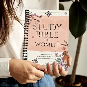 Women's A5 Bible Study Planner & Christian Journal - Undated Weekly Prayer Diary Suitable for Scripture Study, Floral Cover Spiral Bound Planner Book with Weekly Themes, Pink Religious Gift for Church, Durable Paper for Bible Verse Tracking