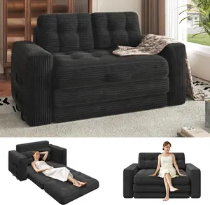 EROMMY Convertible Sofa Bed, 2 in 1 Boneless Couch Bed with 2 Pillows, Corduroy Pull out Couch Folding Sofa Bed with Deep Seat, Small Loveseat Sleeper Sofa Bed in a Box for Small Spaces, No Assembly Required