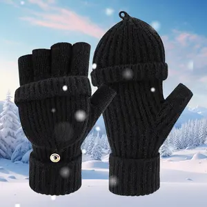 Winter Knitted Convertible Fingerless Gloves Mittens Warm Mitten Glove for Women and Men