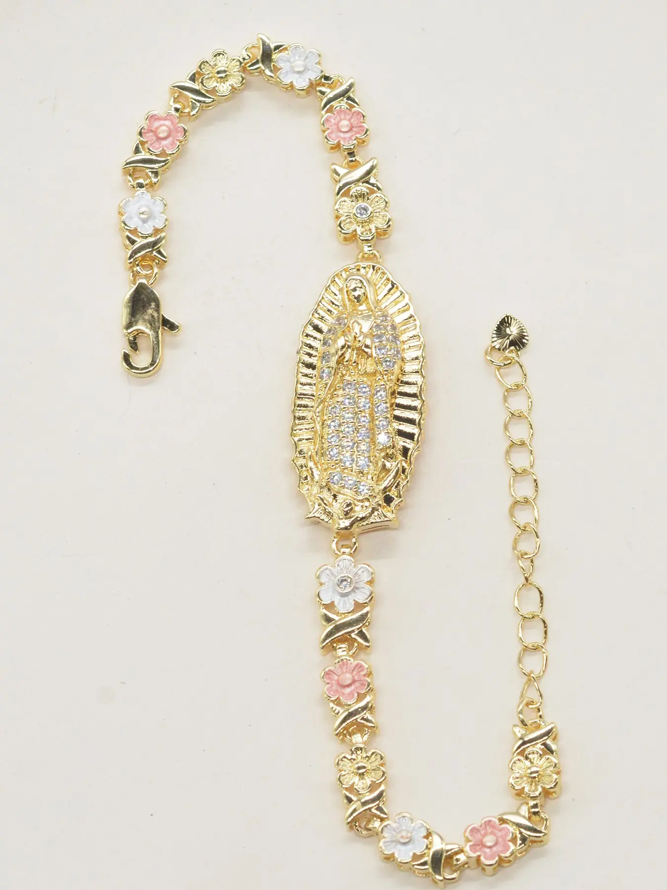 Mother's Day Gift Elegant Mexican Guadalupe Virgin Mary Religious Bracelet, Floral Chain Design, Vintage Catholic Style, Unisex Gift, Elegant Jewelry Bracelet, Flower Design Bracelet, Pretty Bracelet, Bracelets Jewelry