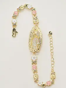 Mother's Day Gift Elegant Mexican Guadalupe Virgin Mary Religious Bracelet, Floral Chain Design, Vintage Catholic Style, Unisex Gift, Elegant Jewelry Bracelet, Flower Design Bracelet, Pretty Bracelet, Bracelets Jewelry