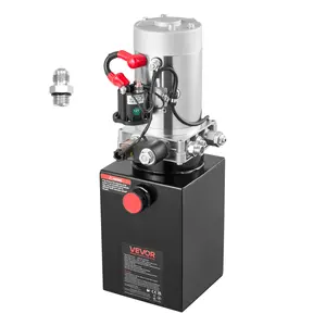 【fathersdaygift】VEVOR 6 Quart Hydraulic Power Unit, Single Acting Dump Trailer Pump, 3200 PSI Max Relief Pressure & 0.91 GPM Flow Rate, DC 12V Hydraulic Pump with Metal Reservoir for Dump Trailer Car Lifting, Black