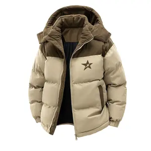 Relaxed Men's Insulated Cotton Jacket: Hooded Style with Star Bolt Graphic Print – Comfortable Stylish Piece for Cold Days