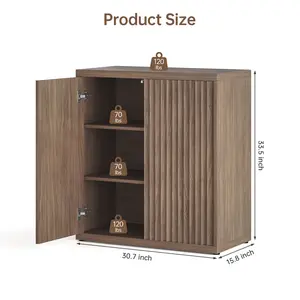 Sideboard Buffet Cabinet, Fluted Sideboard with Adjustable Shelves, Modern Credenza Storage Cabinet with Pop-up Doors, Wood Buffet Cabinets with Storage for Kitchen Entryway Living Room