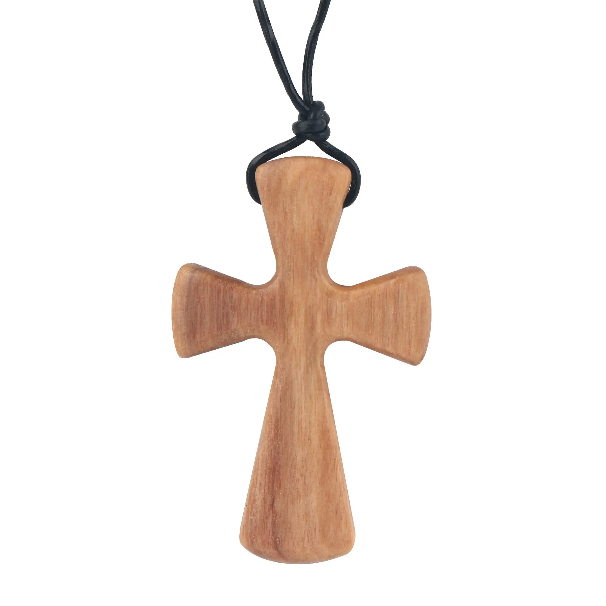 YOOKIN Unisex Cross Shape Olive Wood Pendant Necklace - Hand-Carved Protection Charm, Adjustable Cord, Festive Party Gift for Men