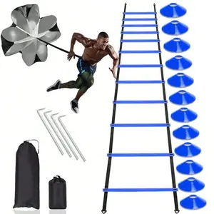 Sports Agility Ladders Football Training Equipment | Speed Agility Training Set, Including 1 Agility Ladder, 4 Steel Piles,12 Disc Cones,1 Resistance Umbrella .| for Athletes/Sports Including Football & Basketball