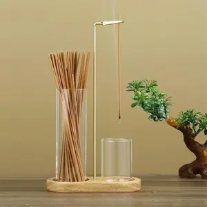 Two-In-One Candle Holder, Solid Rubber Wood Incense Burner with Glass Cup, Decorative Aromatherapy for Meditation and Relaxing Environment