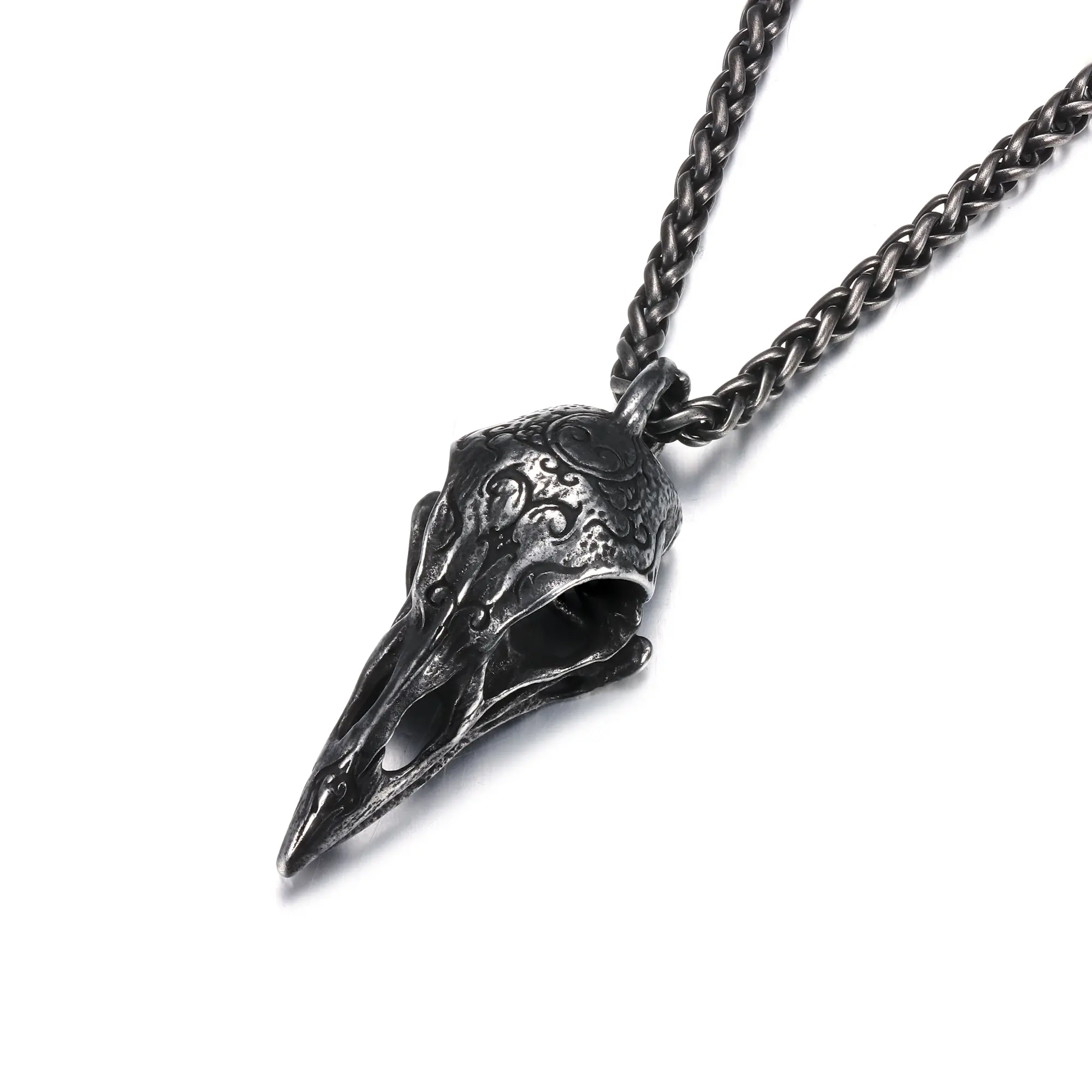 GTHIC Goth Retro Raven Stainless Steel Skull Pendant Unisex Viking Necklaces, Hypoallergenic, Durable Jewelry Accessory