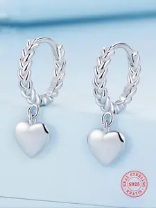 925 Sterling Silver Heart Shaped Dangle Earrings, Fashionable Earrings for Women, Daily Clothing Decor, Trendy All-match & Exquisite Jewelry for Birthday Gift