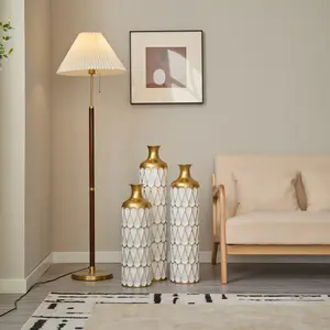 Floor metal vase modern style decoration home droplet shaped white metal vase 3-piece set gorgeous home decoration large glazed metal vase