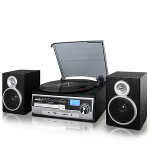 Trexonic 3-Speed Vinyl Turntable Home Stereo System with CD Player FM Radio Bluetooth USB SD Recording & Wired Shelf Speakers for Music Enthusiasts