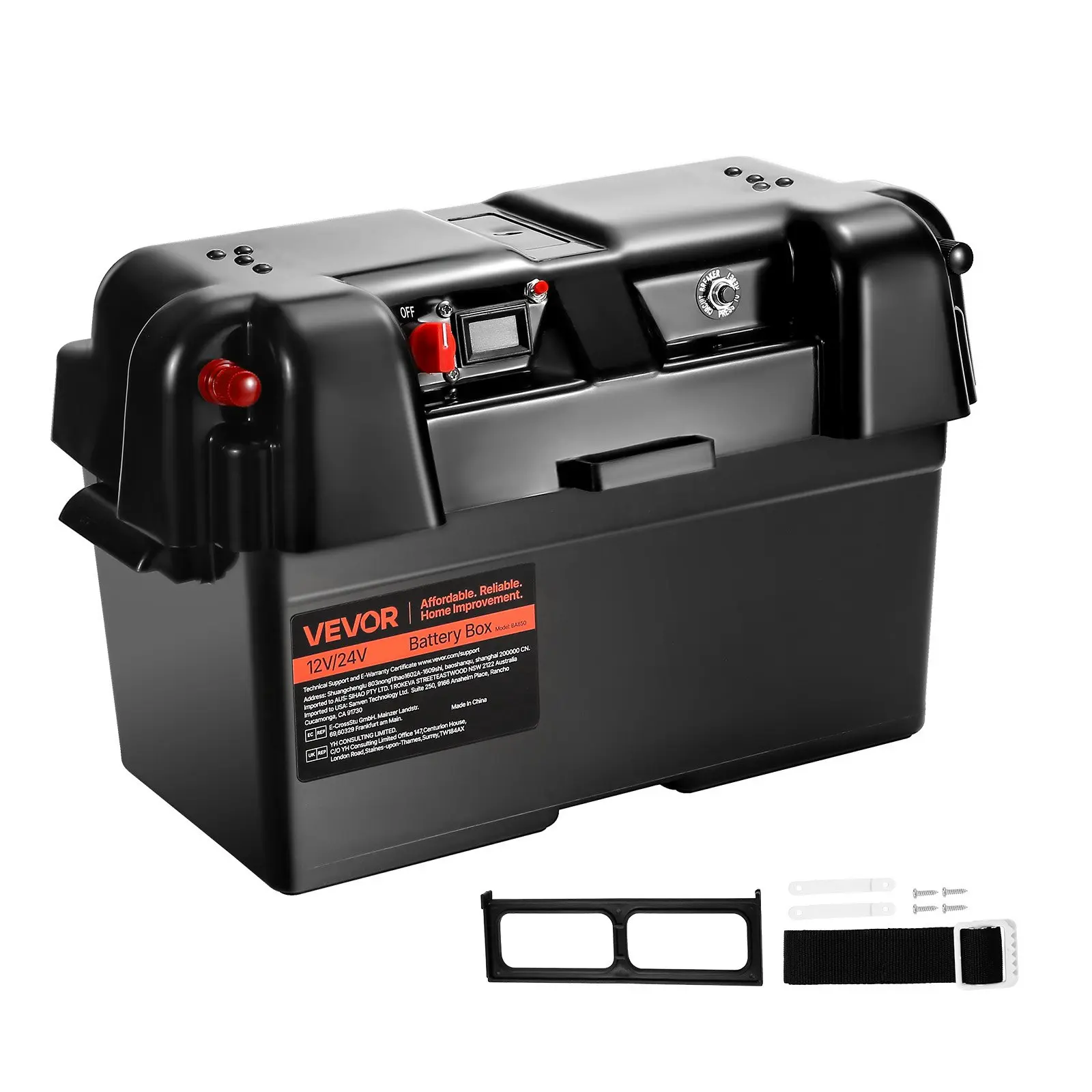 【Summerfinds】VEVOR Battery Box, Group 24/27 Trolling Motor Battery Box, 12V/24V Marine Batteries Case with PP Shell and Dual Straps, Smart Batteries Case, Suitable for Trolling Motor, Marine,RV & Solar Panel Portable Tool Box Power Tool Organizer