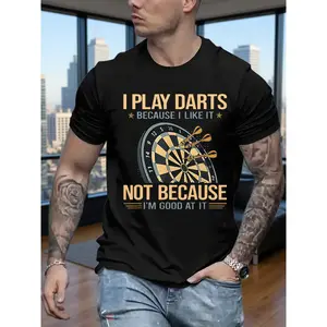 Men's Dart Enthusiast Declaration Graphic Print T-Shirt, Casual Short Sleeve Crew Neck Tee, Suitable for Summer and Spring, Men's Summer Outdoor Apparel