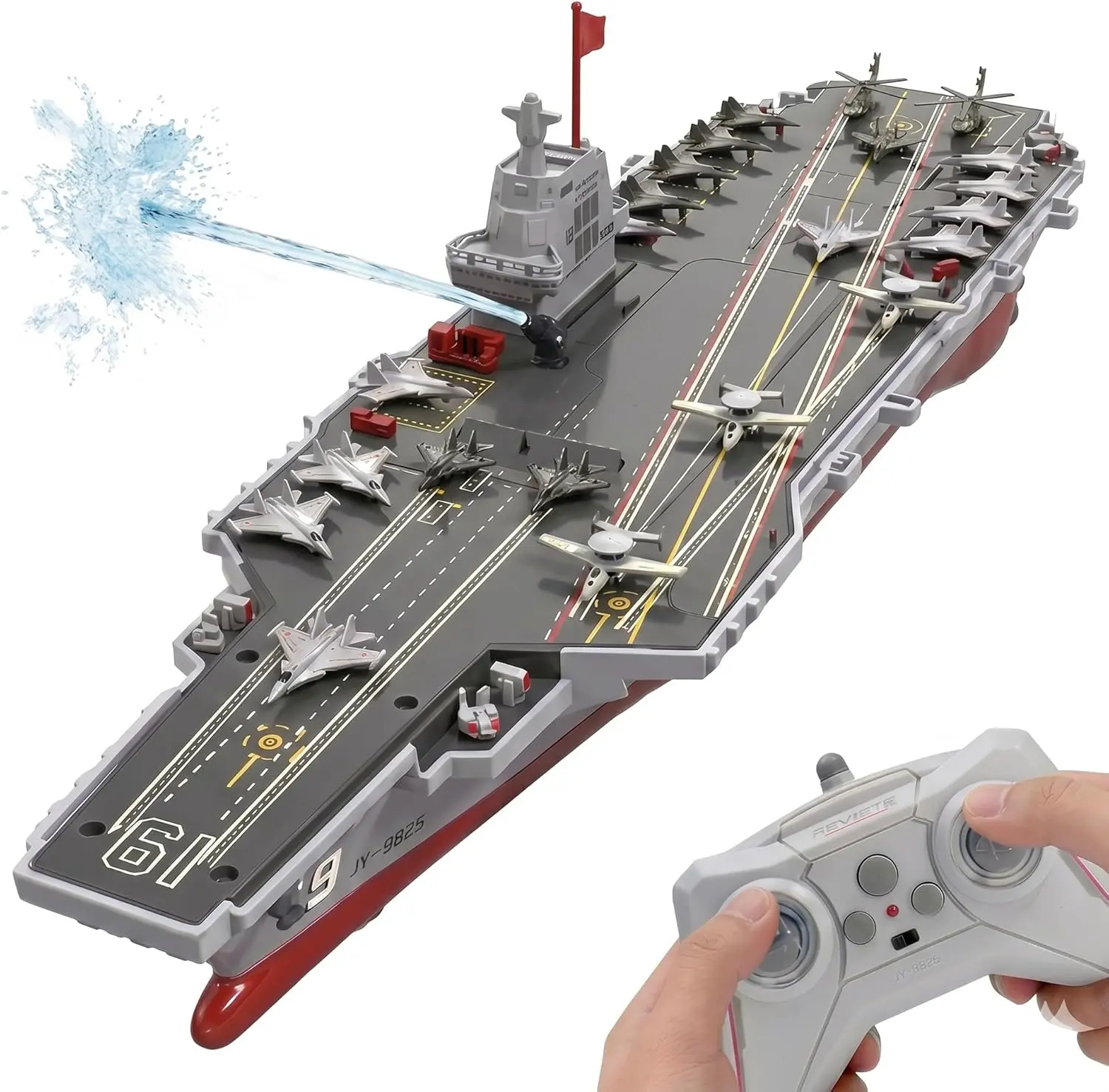 Durable Remote Control Military Aircraft Carrier Toy, 16-inch Fleet-Ready RC Boat with Water Spray, Dual Batteries, 20KM/H High Speed, Water Sensor, Remote Control Hobby for Young Commanders, Pool Battles & Unforgettable Gifting Moments