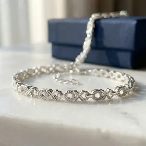 S925 Sterling Silver XO Link Cubic Zirconia Adjustable Bracelet | Elegant Sparkling Chain Bracelet for Women