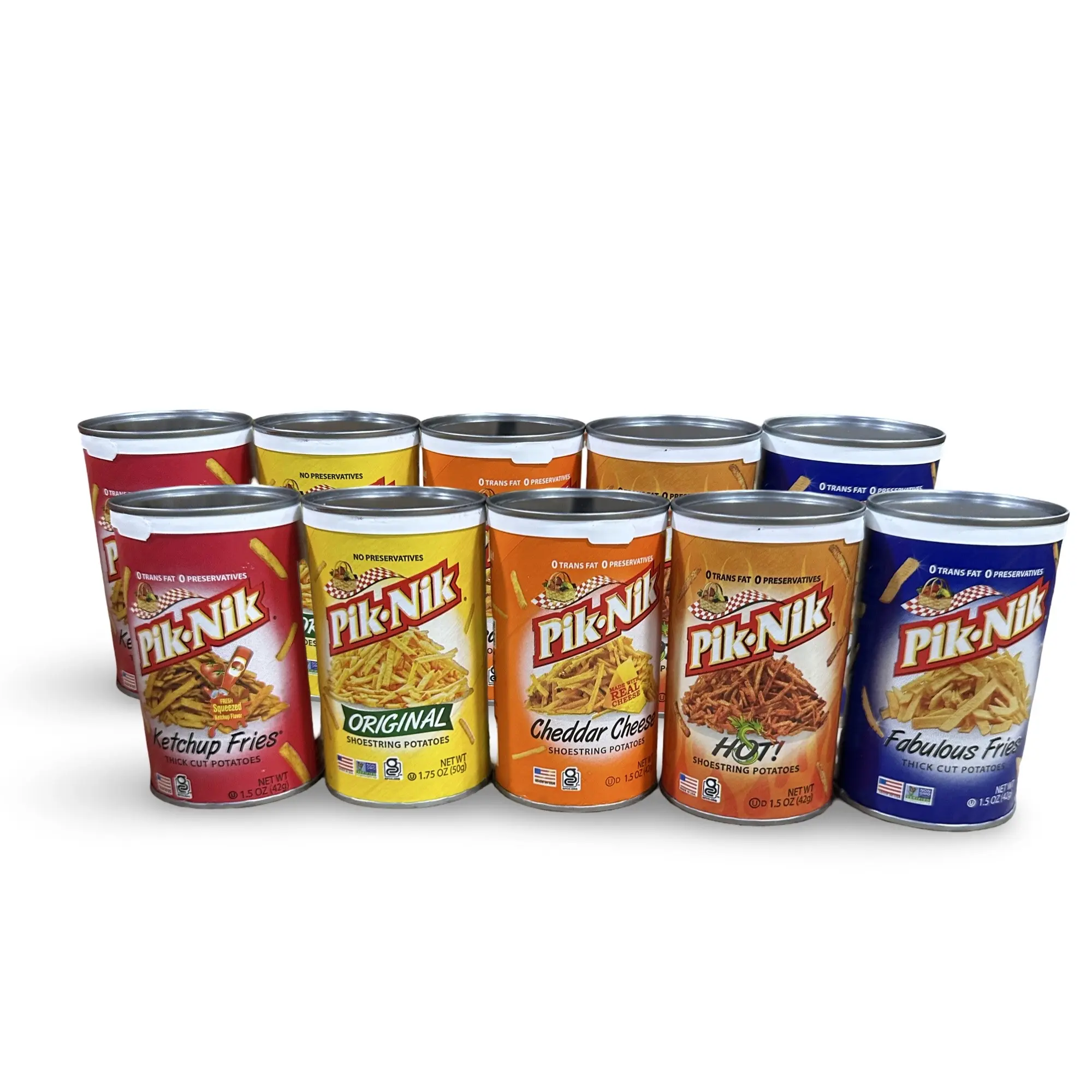 Pik Nik Nostalgic Shoestring Potato Stick 10 Can Pack Featuring Ketchup, Salt & Vinegar, Original, Fabulous, and Cheddar
