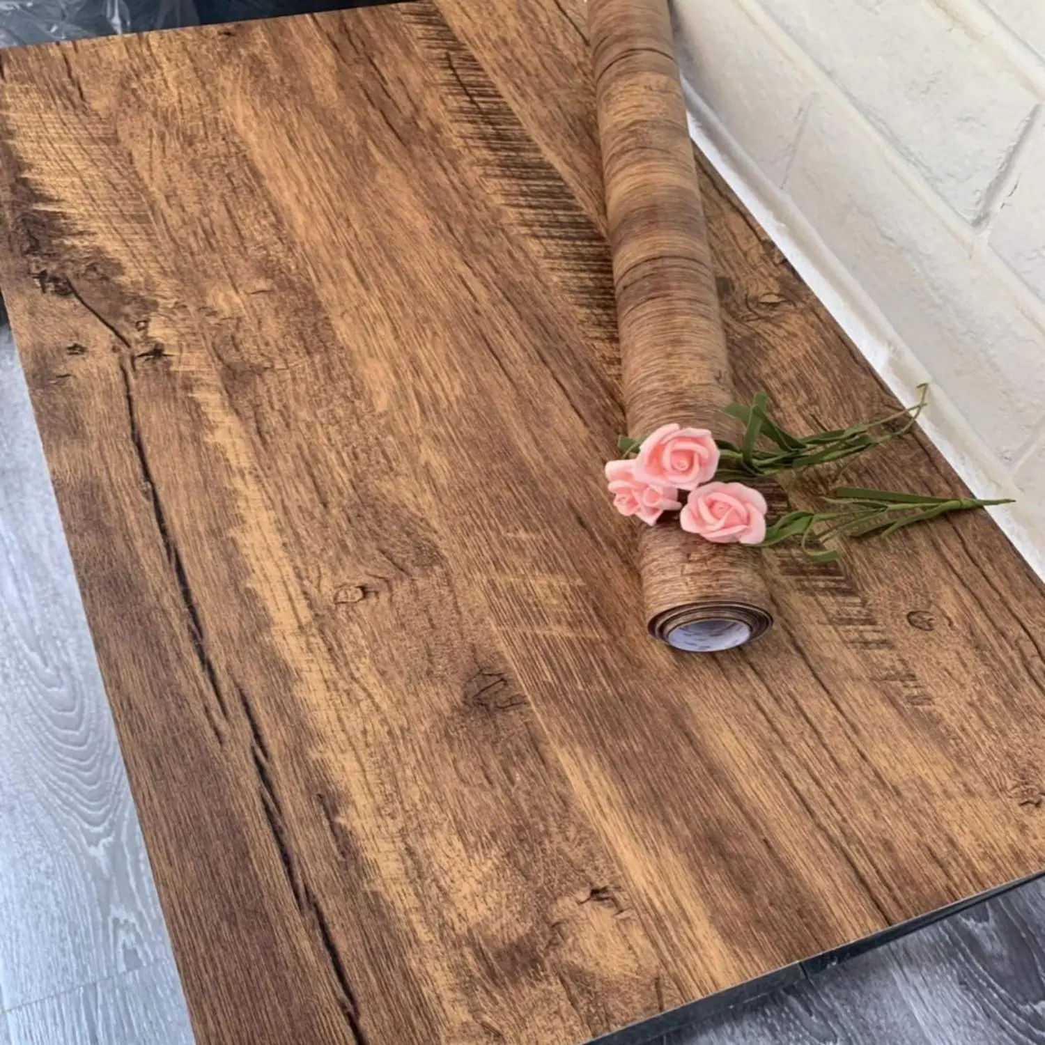 1 Roll Contact Paper Wood Grain Peel and Stick Wallpaper Designs Kitchen Countertops Cabinets Waterproof Easy to Clean Rustic Wood Wallpaper Self Adhesive Removable Vinyl Roll Brown Waterproof Fireproof Wallpaper