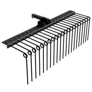48" Tow-Behind Pine Straw Rake Fits 2" Receiver, Heavy Duty Steel Landscape Rake with 17 Powder-Coated Tines for ATV/UTV/Lawn Tractor, Black
