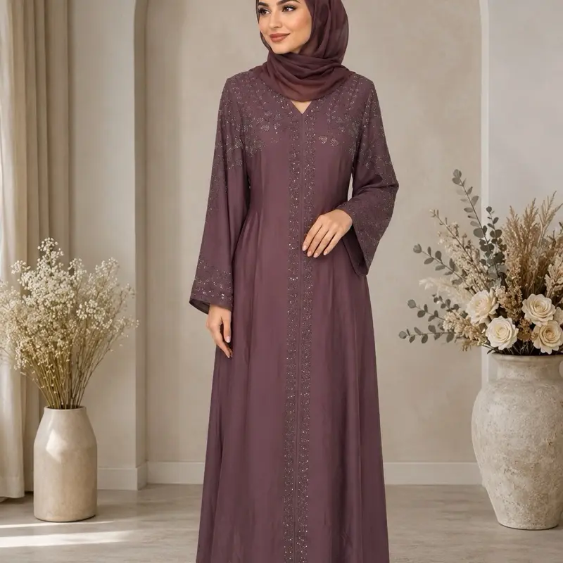 Women's Islamic Loose Abaya #72 - Dubai Luxury Butterfly Embroidery, Beading, Long Bell Sleeves, Internal Belt, Modest Muslim Outfits, Hijabi Fashion Muslim Dresses