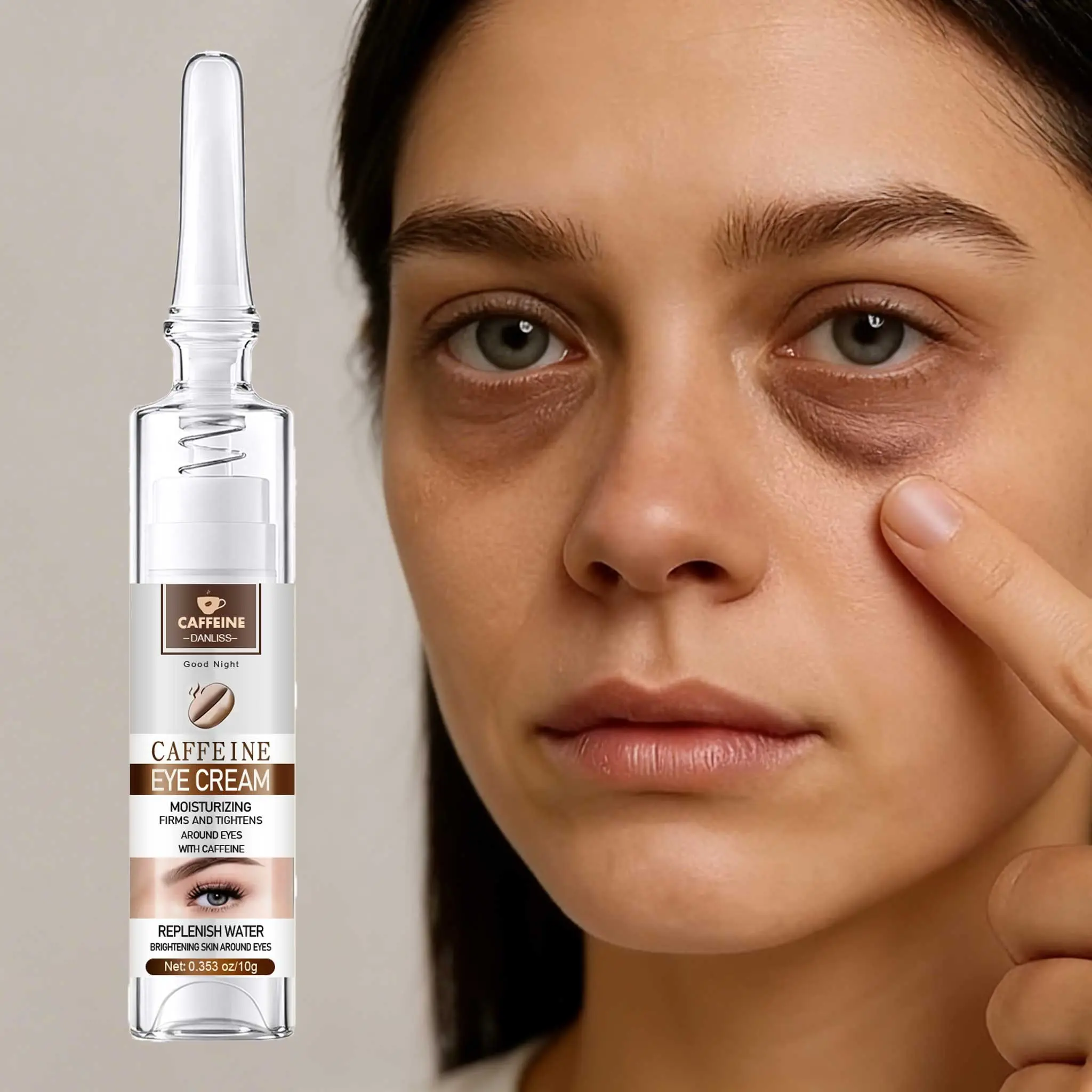 10g Caffeine Peptide Under Eye Cream, nighttime repair, absorbs quickly, Hyaluronic acid + jojoba oil deeply moisturizes, Firms and tightens, improves puffiness and dullness, and awakens bright eyes, Moisturizing Eye Cream