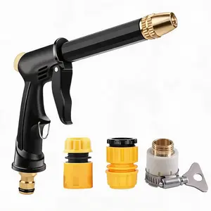 Drop-Resistant Plastic High-Pressure Spray Gun with Universal Hose Nozzle, 3 Adapter Interfaces for Car Washing, Watering Plants
