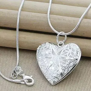 925 Sterling Silver Heart Photo Locket Pendant Necklace