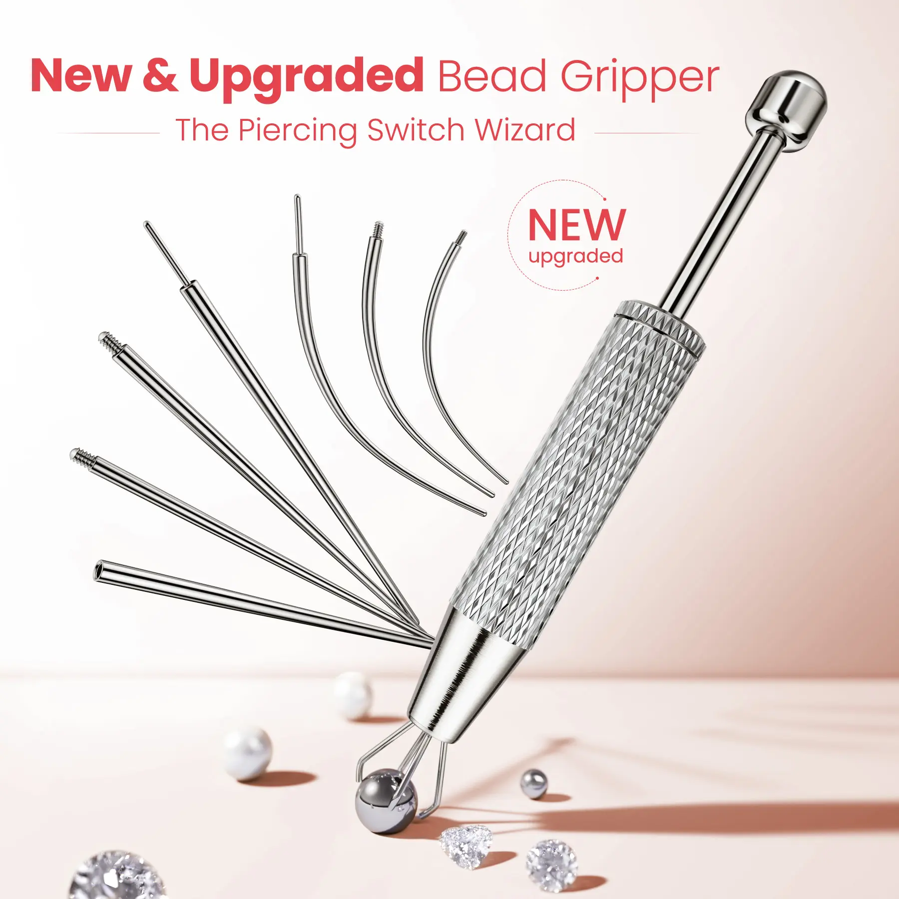 Stainless Steel Body Jewelry Changer Kit with Taper & Bead Gripper for 16G-20G Piercings, Professional Tool for Nose, Ear, Lip Studs
