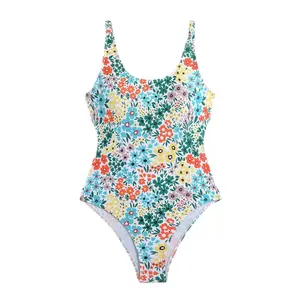 New floral print tummy-concealing slim-fit backless sexy one-piece swimsuit for women