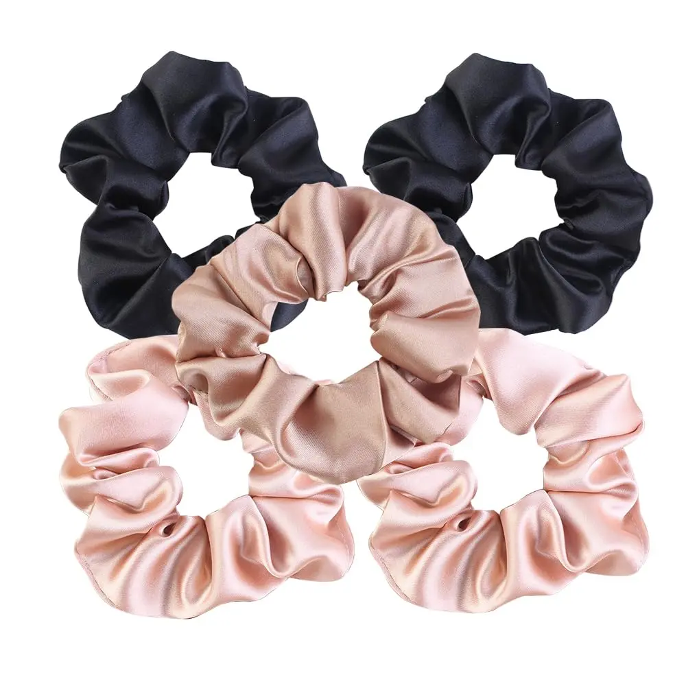 Satin Scrunchies for Women No Hair , No Crease, Suitable for  Hair Types Elastics Bands Accessories Girls Assorted 5 count