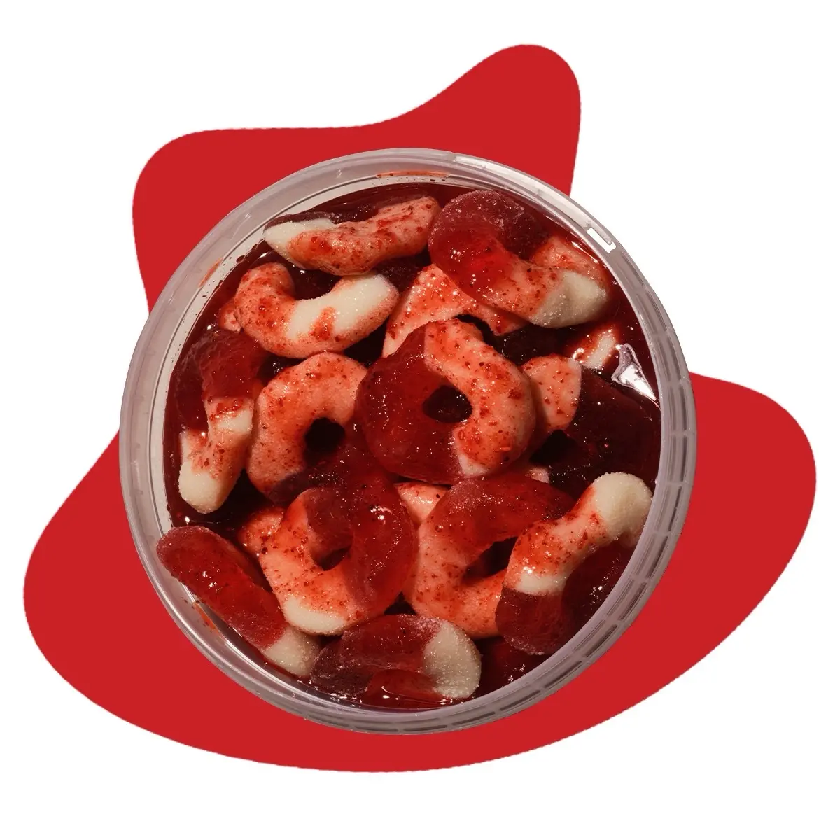 Watermelon flavored rings in chamoy Watermelon flavored rings in chamoy