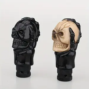 1 skull shift lever head, skull and rose resin material, high quality durable resin material, black handmade design, universal car decorative manual gear lever accessories