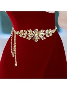New Women's Rhinestone-Encrusted Chain Waist Belt with High-End Gold Waist Chain, Fashionable Dress and Evening Gown Accessories Rhinestone Decorated Belt Rhinestones Belt Fashion Belts