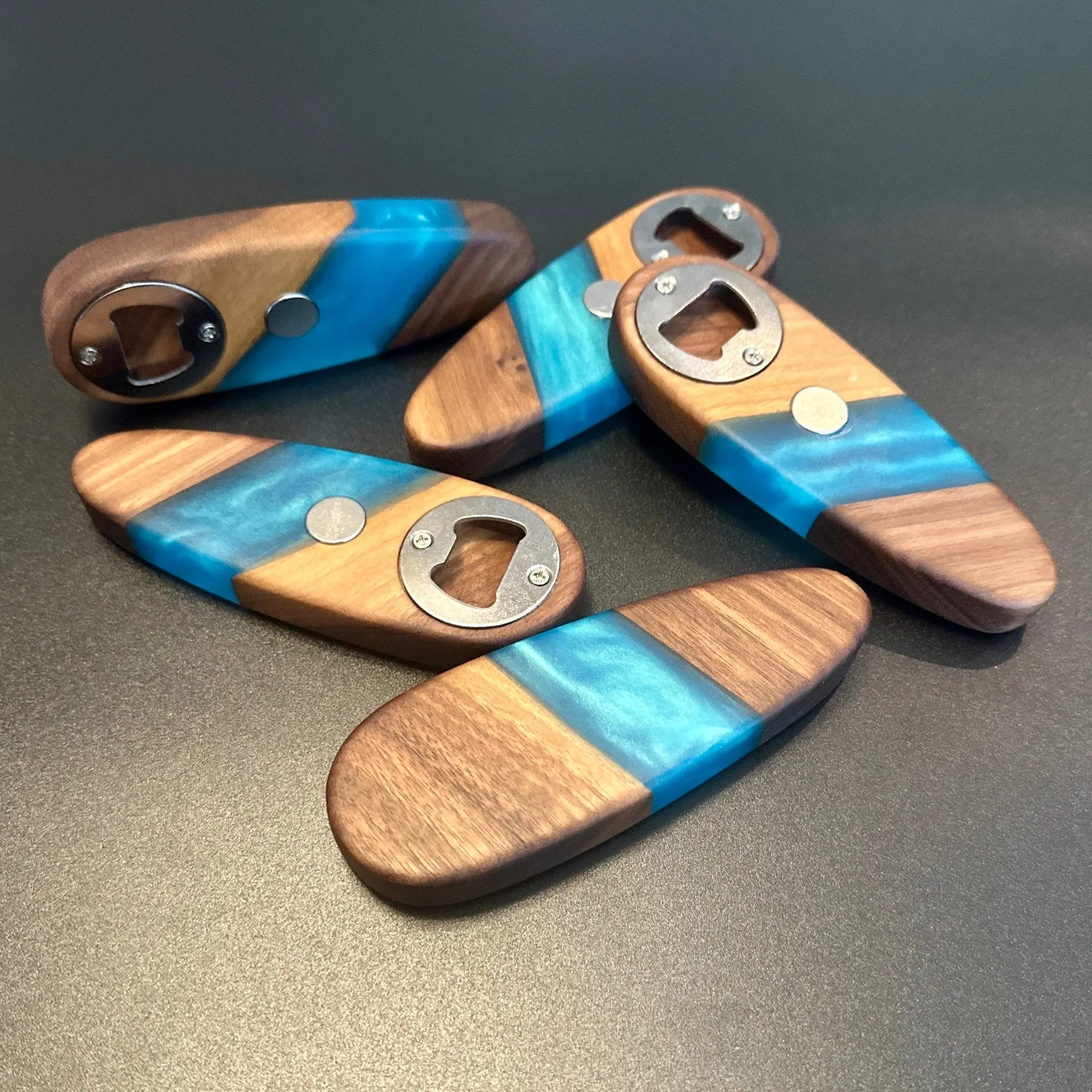 Bottle Openers - Walnut with Turquoise Blue Epoxy Kitchen Utensils