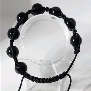 Black agate crystal bead adjustable bracelet