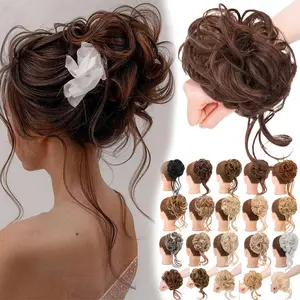 Natural Messy Bun Scrunchie Thick Hair Peice Curly Chignon Updo Hair Extension Wrap On Ponytail Synthetic Hair Extensions for Women 46g