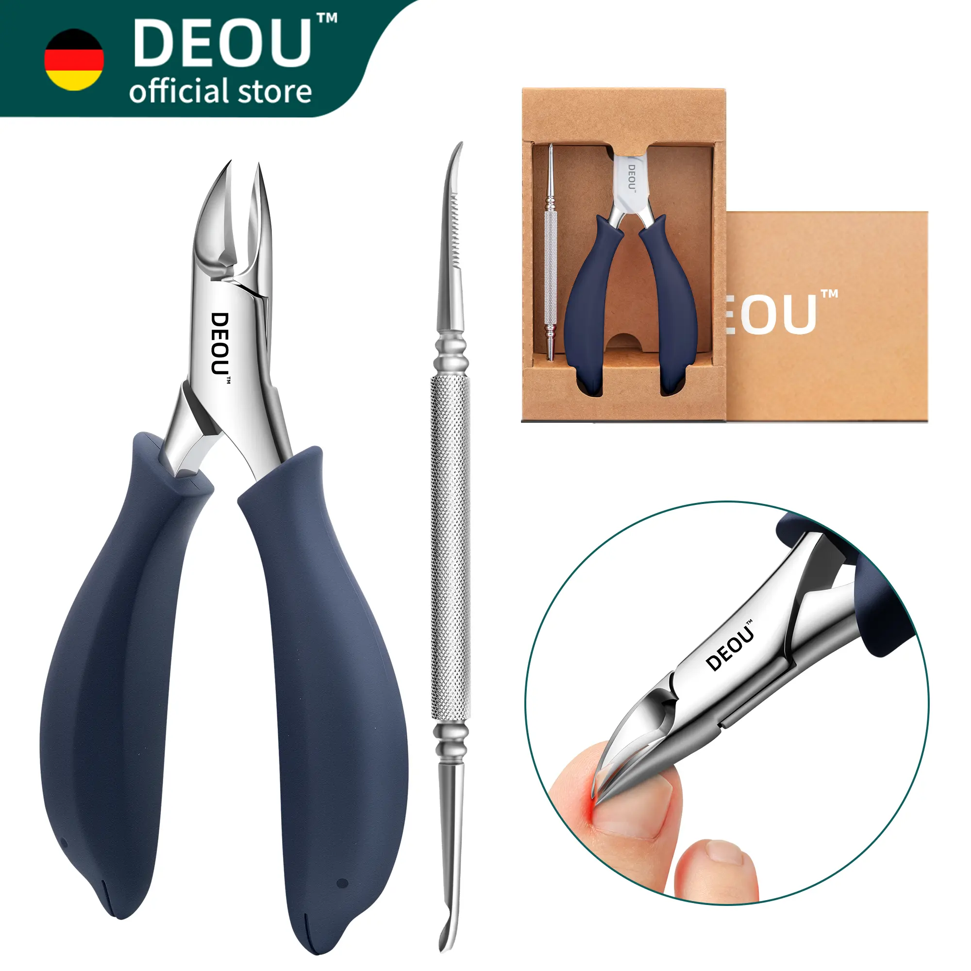 DEOU Professional Ingrown Toenail Clippers - Eagle Beak Tip Nail Cutter, Medical-Grade Stainless Steel Tool with Sharpness for Thick/Paronychia Nails, Dolphin Grip Handle for Non-Slip Control & Precise Cuts, Unisex Care Accessory