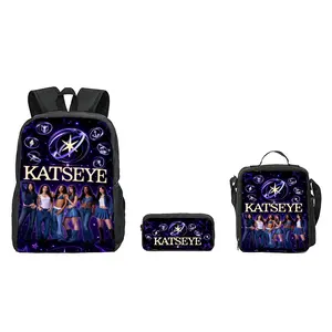 KATSEYE 3PCS Backpack Set for Teen Girls Boys, Large Capacity Pink School Bag with Lunch Box & Pencil Case, Lightweight Travel Daypack for Girl Group Fans, Back to School Gift, Graduation Gift, Gift for Girlfriend, Cute Bookbag for Music Fans