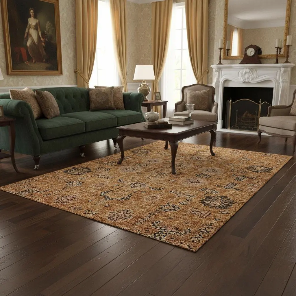 HomeRoots 656689 5x8 ft. Terra Cotta Beige & Charcoal Oriental Washable Machine-Made Rectangular Area Rug with UV Protection, Washable Rectangular Area Rugs, Washable Area Rugs