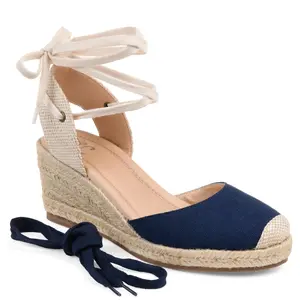 MONTE ESPADRILLE WEDGE SANDALS IN WIDE - Navy Blue Fabric