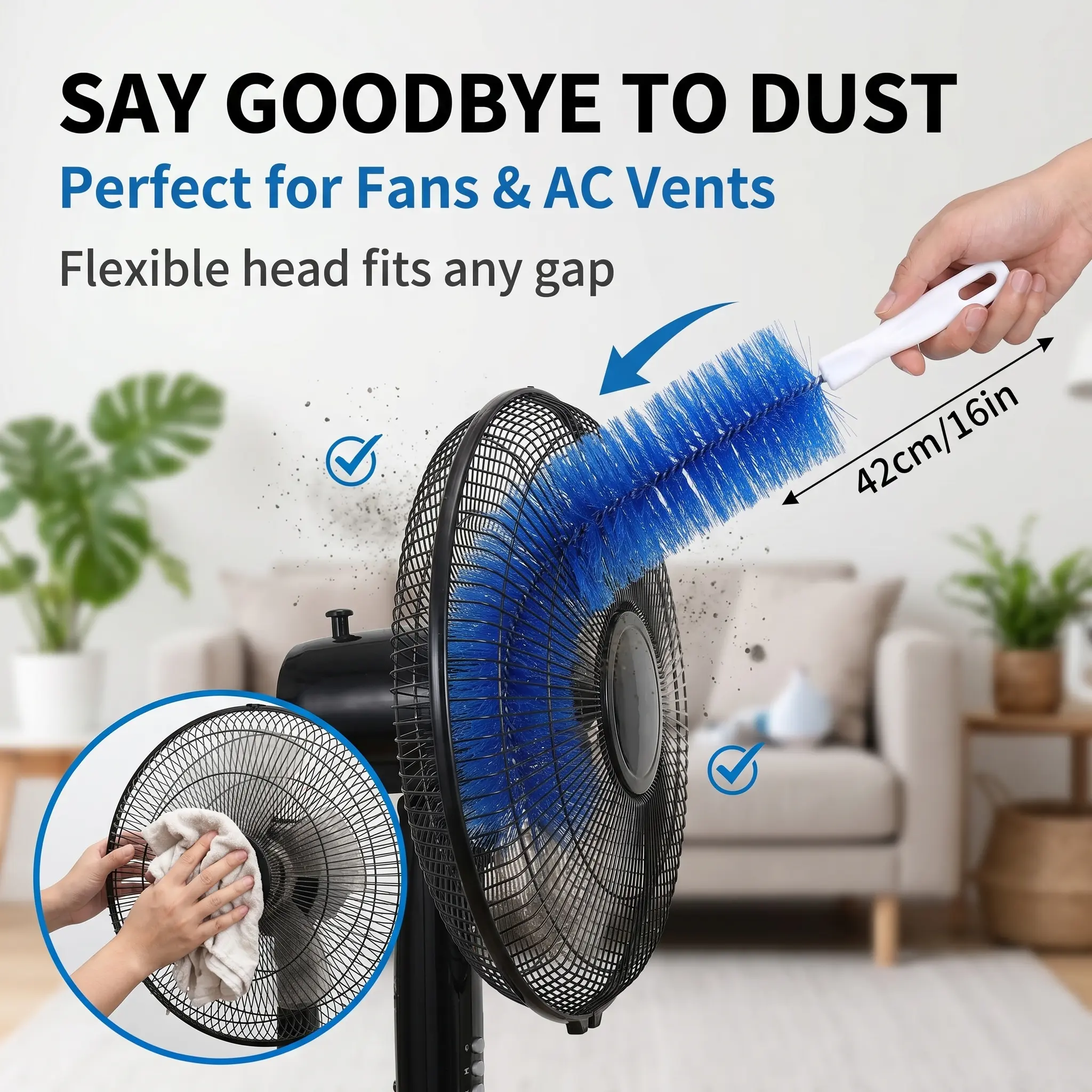 Plastic Bendable Fan Cleaner Brush - Reusable Flexible Household Cleaning Tool, Washable Bristles, Lightweight No-Disassembly Crevice Cleaning Brush Dusters/Duster Heads for Ceiling Fans, Air Vents