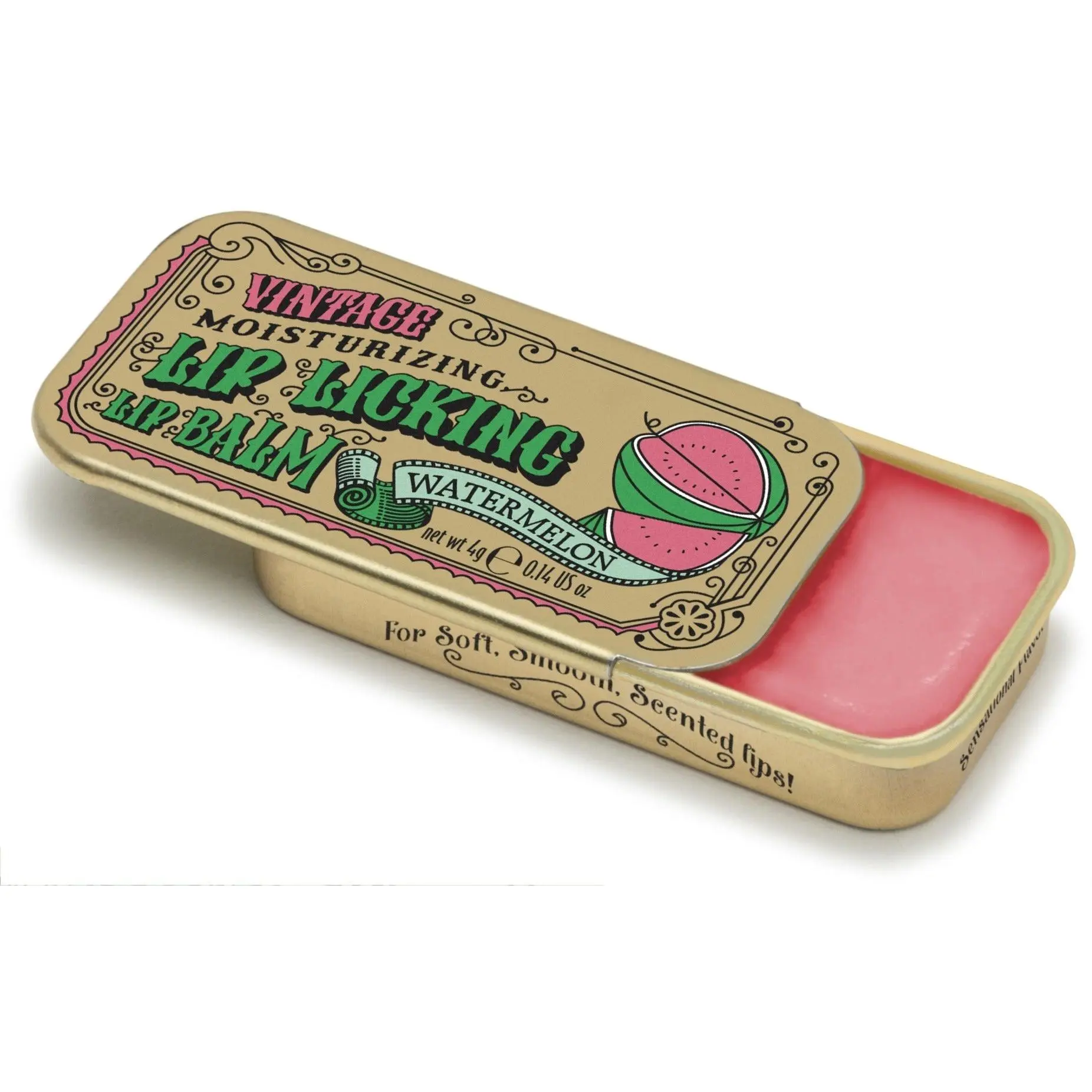 Tinte Cosmetics Watermelon Tinted Lip Balm, Moisturizing Formula with Shea Butter for Smooth, Glossy Lips, Scented & Cruelty Free, Vintage Slider Tin, 0.23 oz, Gluten Free, Moisturizes, 0.23Oz, Silky, Organic, Daily Use, Paraben Free