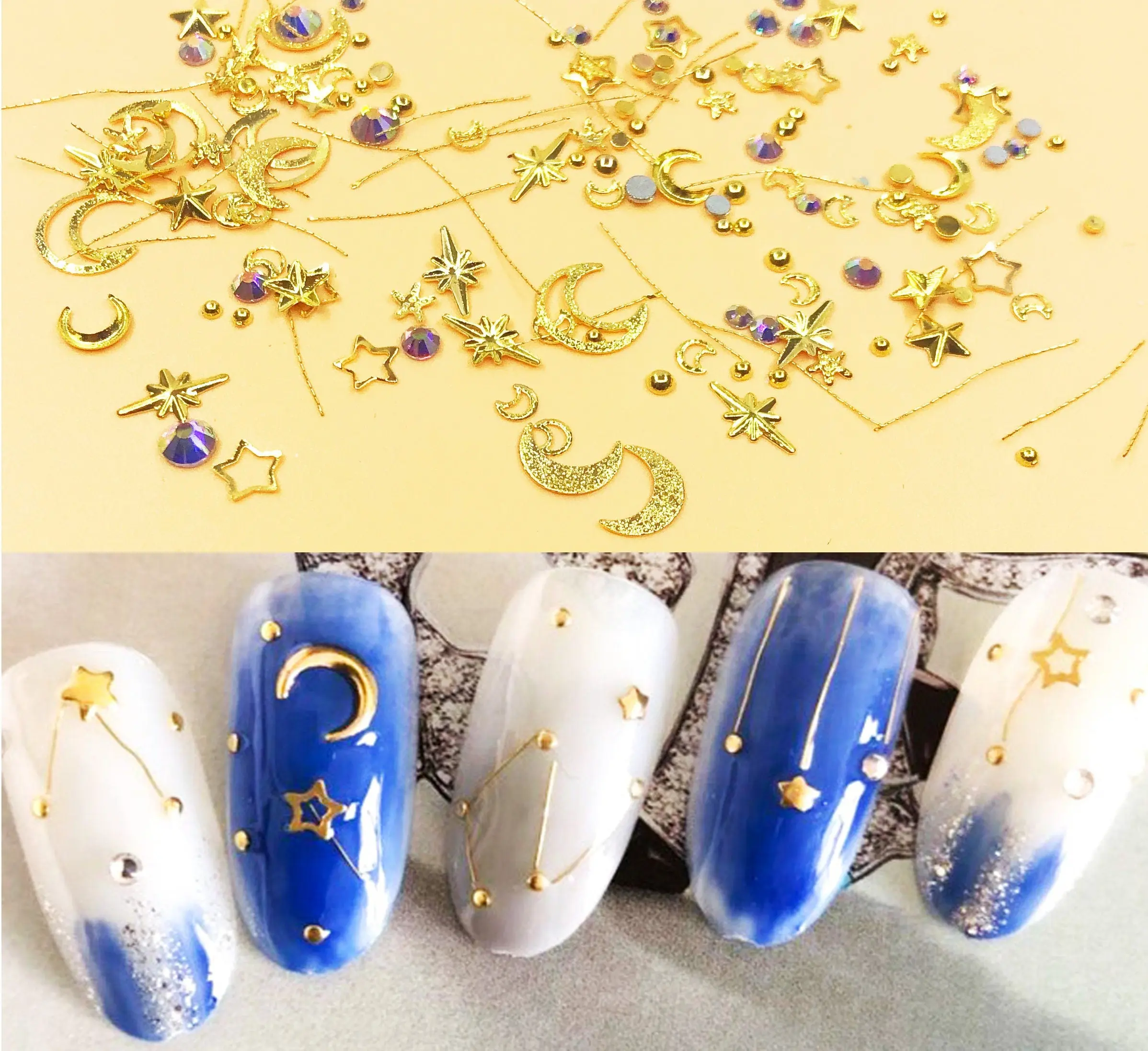 Moon and star Rivet Glitter Nail Studs Metal Decoration/ starry sky design Nail supply Metallic studs