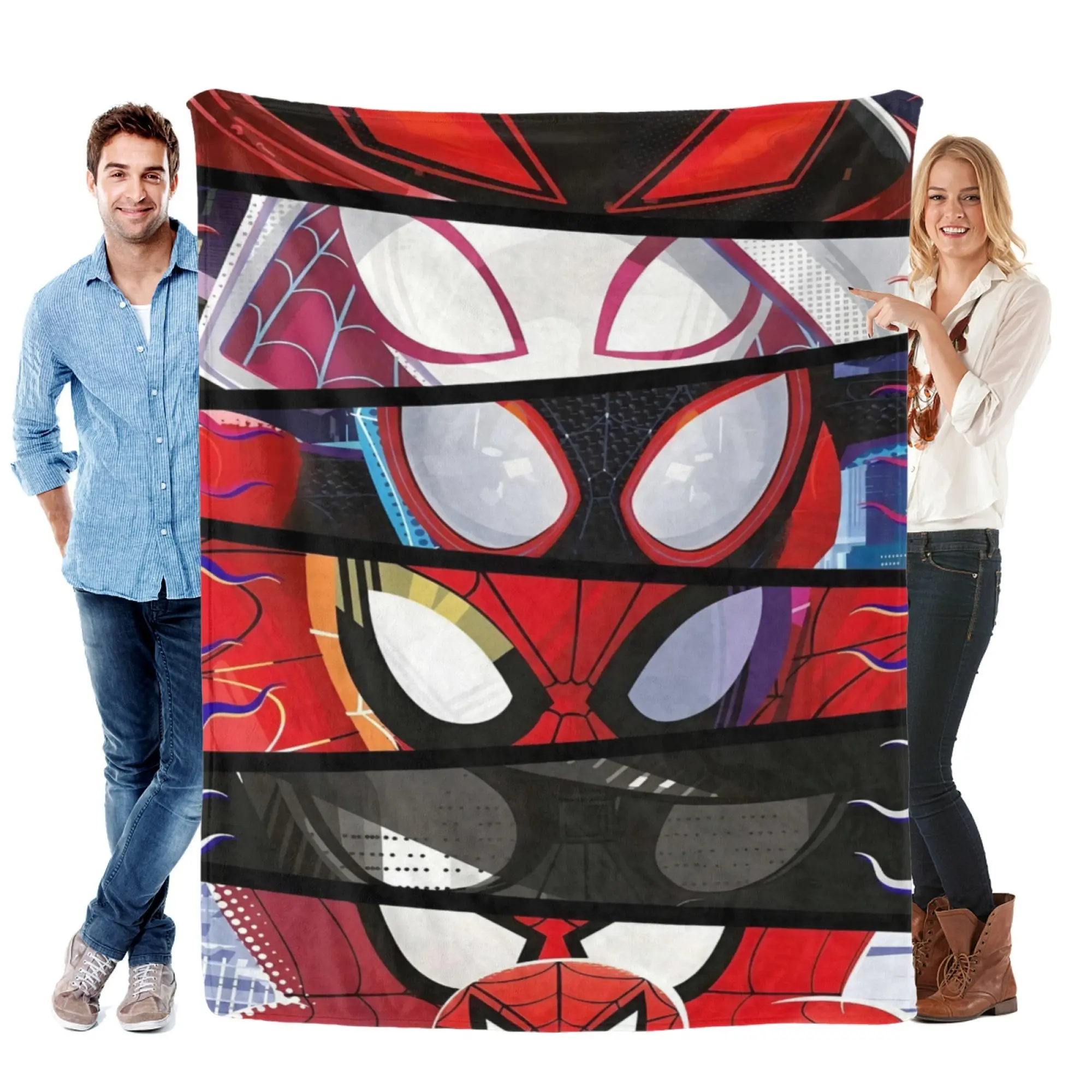 [SummerVibes] MARVEL CLASSIC Spider-Verse Masks Soft Flannel Blanket, 2D Cartoon Print Cozy Throw for Home Bedroom Decor, Couch, Office Nap & Fans
