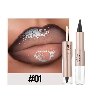 2-in-1 Dual-Ended Lip Gloss & Lipstick, Makeup - Long-lasting moisturizing and Hydrating formula, waterproof with matte & glossy finishes, berry shades, anti-slip bullet design, suitable for all skin types, Moisture, Moisturizing Lipgloss