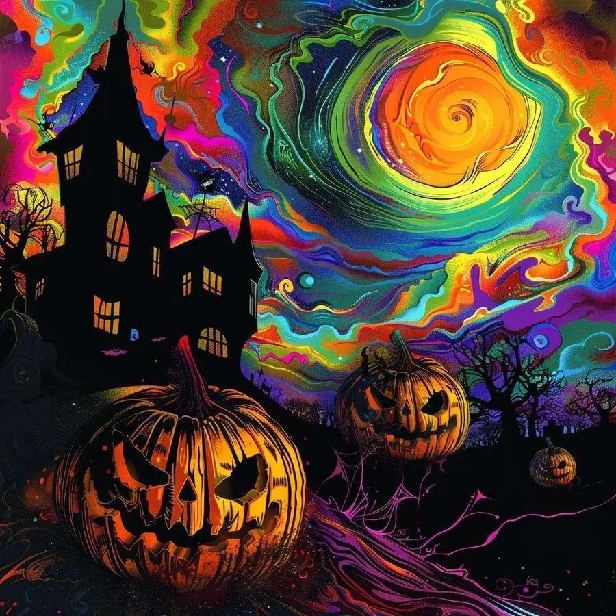 5D DIY Full Drill Round Diamond Painting - Diamond Art Kit Halloween Pumpkin Mosaic, Canvas - DIY Decorative Painting, Home Wall Decor, Perfect for Valentine's Day, Independence Day, Birthdays, and Anniversary Gifts.