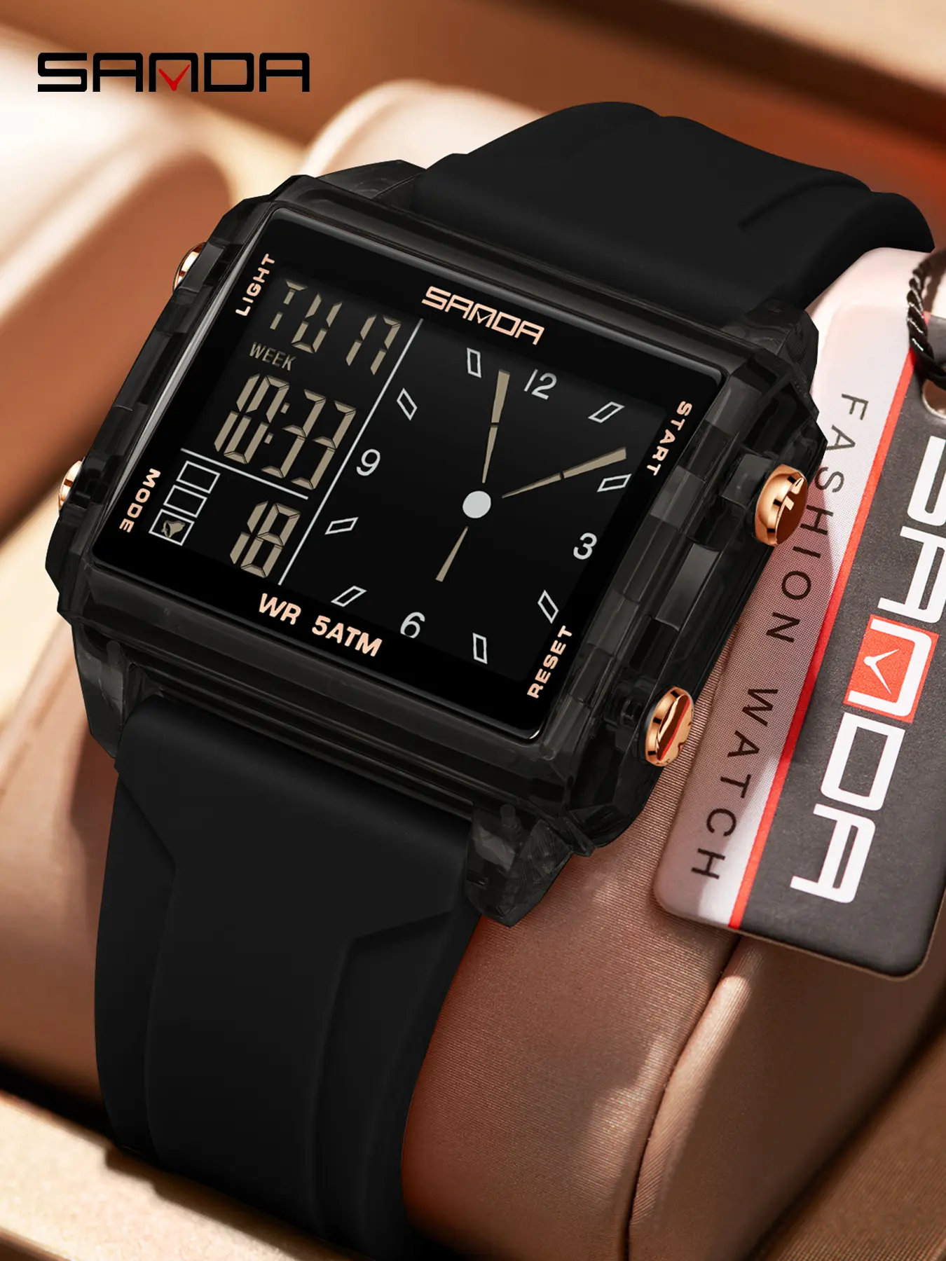 SANDA Fashion Electronic Watches for Man Luminous Calendar Waterproof Clock Outdoor Sports Casual Ladies Digital Wristwatch, Waterproof Quartz Analog Watch, Trendy & with Box, Fashionable Stylish Watch, Fashion Wristwatches