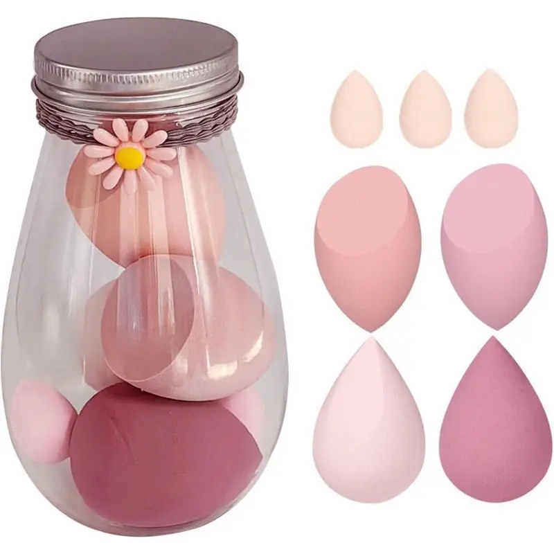 Drift bottle beauty egg 6-piece set, 4 large and 2 small teardrop-cut powder puff set, skin-friendly makeup eggs, portable bottle makeup sponge, Beauty sponges, Makeup Tools, birthday and Christmas gift for best friends