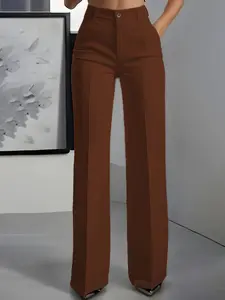 Women's High-Waisted Straight Leg Suit Pants, Elegant Chic Business Casual Style, Comfortable and Versatile, Perfect for Office Wear