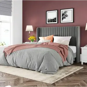 Upholstered Velvet Bed Frame (Twin, Queen, King Sizes) with Vertical Groove Quilted Winged Headboard, Sturdy Wooden Slats, Easy Assembly, No Box Spring Needed (Blue, Black, White, Green), Bed Frames